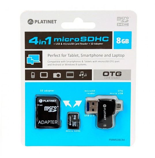Obrázok z Platinet 4-in-1 microSD 8GB + CARD READER + OTG + ADAPTER