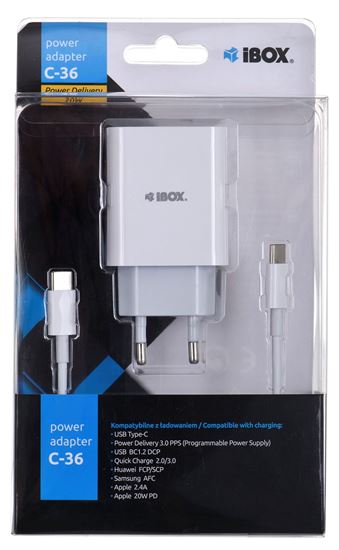 Obrázok z Nabíjačka IBOX C-36 PD20W USB-C + USB-A