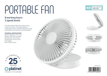 Obrázok: Platinet stolový nabíjací ventilátor 2400 mAh (3 úrovne fúkania)
