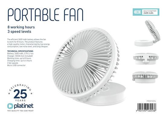 Obrázok z Platinet stolový nabíjací ventilátor 2400 mAh (3 úrovne fúkania)