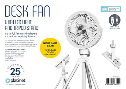 Obrázok: Platinet nabíjací ventilátor na statíve s nočným svetlom LED, 2400mAh 