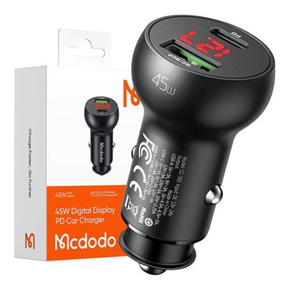 Obrázok: Nabíjačka do auta Mcdodo CC-7030, USB + USB-C, s displejom, 45 W (čierna)