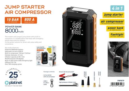 Obrázok: Platinet Power bank, štartovacia nabíjačka s kompresorom 8000mAh 25L/min, 