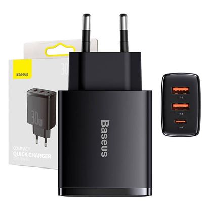 Obrázok: Baseus Quick Charger, 2xUSB, USB-C, PD, 3A, 30W (čierna)