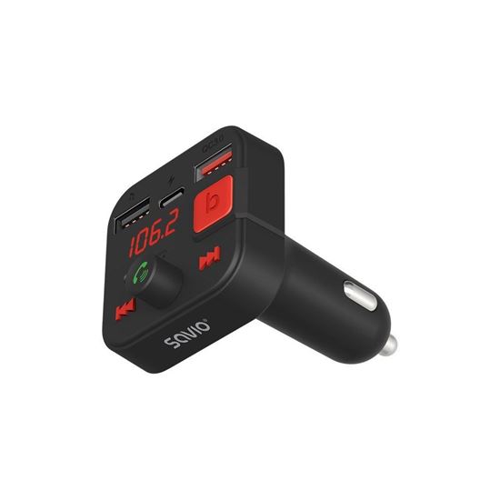 Obrázok z SAVIO FM Transmiter TR-15 displej Bluetooth, Nabíjačka PD, USB-C, Zosilnenie Basov