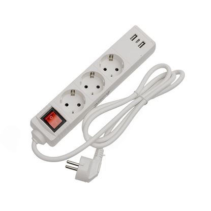 Obrázok: Fiesta Predlžovací kábel 1,5m 3- zásuvky, 2xUSB-A, 1xUSB-C Type biela