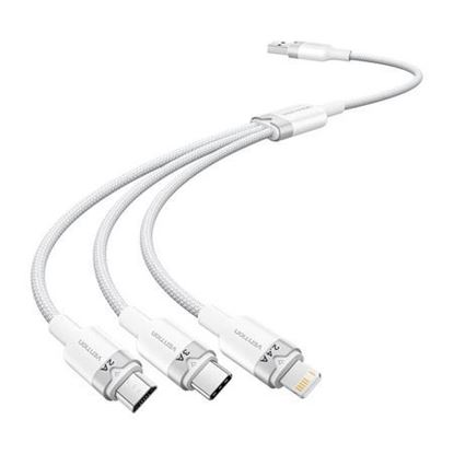 Obrázok: Vention kábel USB 2.0 A na 3v1 3A Lightning, USB-C a Micro 1,5 m (biely)