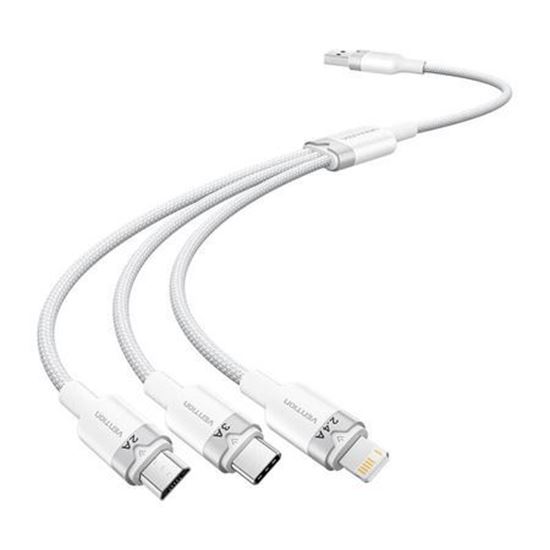 Obrázok z Vention kábel USB 2.0 A na 3v1 3A Lightning, USB-C a Micro 1,5 m (biely)